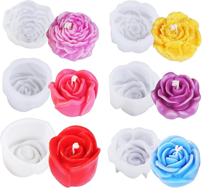 LET'S RESIN Flower Resin Molds, Rose Candle Making Molds Including 6 PCS Flower Silicone Resina Moldes, Silicone Molds for Epoxy Resin Craft,Candle Making