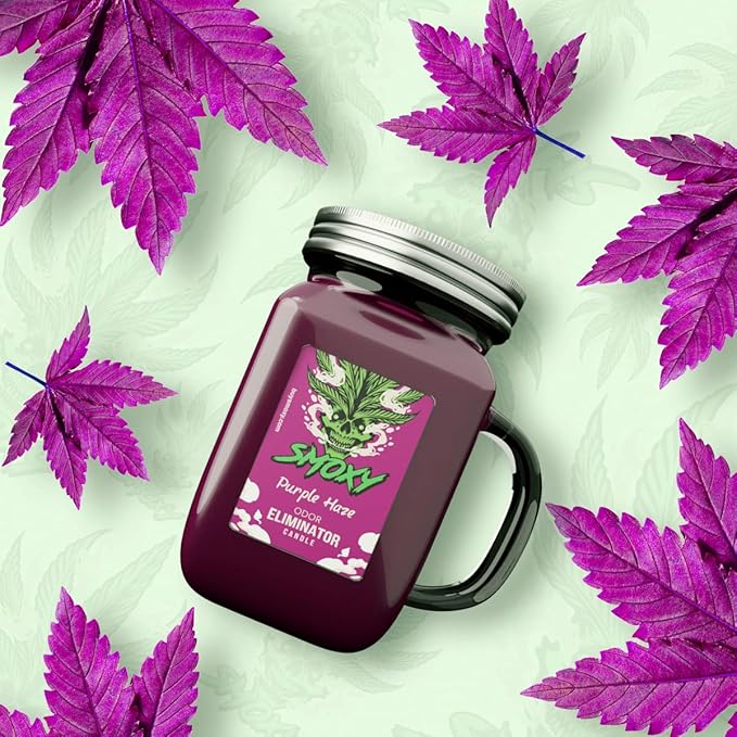Smoxy Smoke Odor Eliminator Candle - Scented Candle for Home - Indoor Space Deodorizer & Air Freshener with Fragrance Pet Smell - Natural Palm Wax - Glass Mason Jar, 13oz. (Purple Haze)