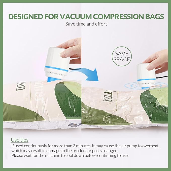Bestrip Electric Air Pump for Vacuum Storage Bags, Space Saver Cloth Bag Pump Portable Vacuum Pump for Compression Clothing, Travel Moving (No Storage Bag Included)