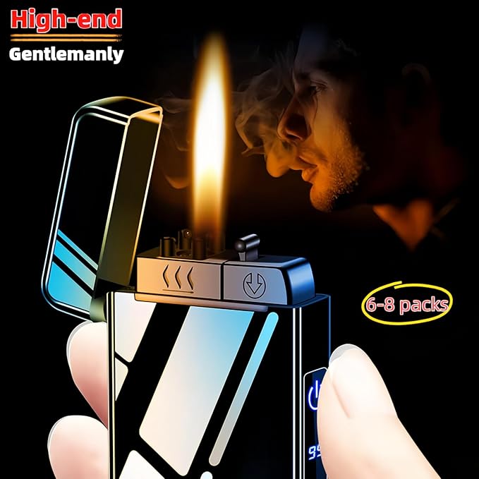 Torch Lighter, Butane Torch Soft Flame Plasma Dual Arc 3-in-1 Lighter, USB Rechargeable Electric Lighters with Flashlight, Windproof Refillable Lighters (Without Fuel) (Blue Ice)