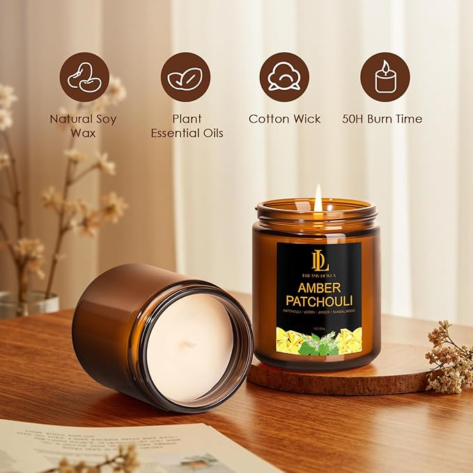 4 Pack Candles for Home Scented, 28 oz Soy Aromatherapy Candle Set, Candle Gifts for Women Men, Scents of Fresh Cut Roses/Lemon Lavender/Vanilla Cupcake/Amber Patchouli