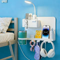 Floating Bedside Shelf & Bedside Wall Organizer, Metal with Detachable Cup Holder, No-Drill Wall Mounted Storage for Bedroom, Dorm, Teen Girls Room, Loft Bed, RV, Bunk Bed & Small Space Organization