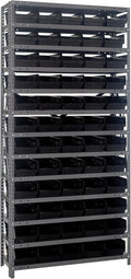 Quantum Storage Systems 1275-102BK Steel Shelving Unit with 4" Shelf Bins, 12" D x 36" W x 75" H, Black