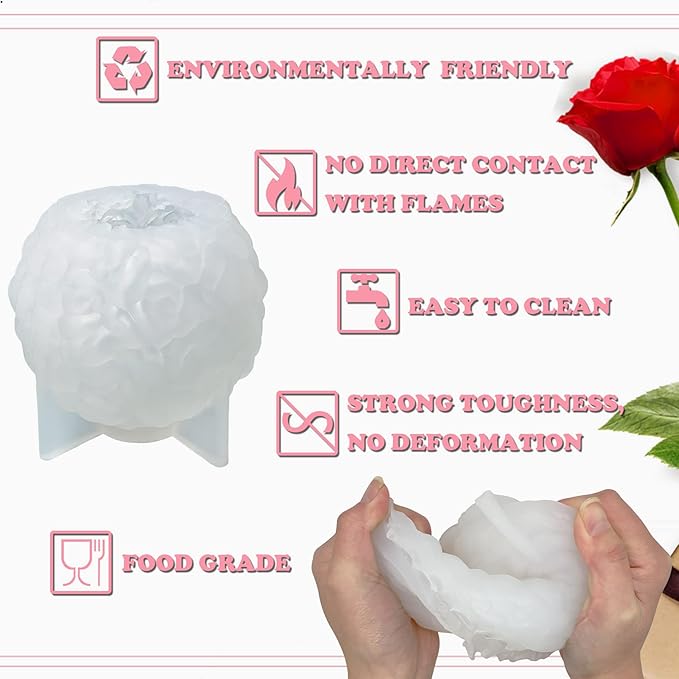 Large Rose Ball Candle Molds 3D Rose Flowers Silicone Mould Valentine's Day Resin Casting Mold for DIY Candle Making Homemade Soap Polymer Clay Craft Plaster