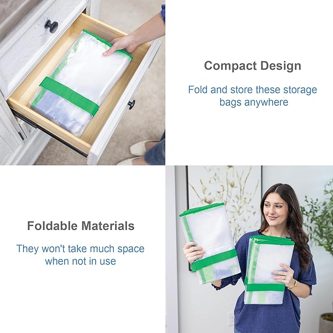 Storage and Moving Bags - Heavy Duty, Dust Protection and Water Resistant, Durable Zipper Closure and Sturdy Handles Best Moving Boxes Alternative (Green, 4 Pack)