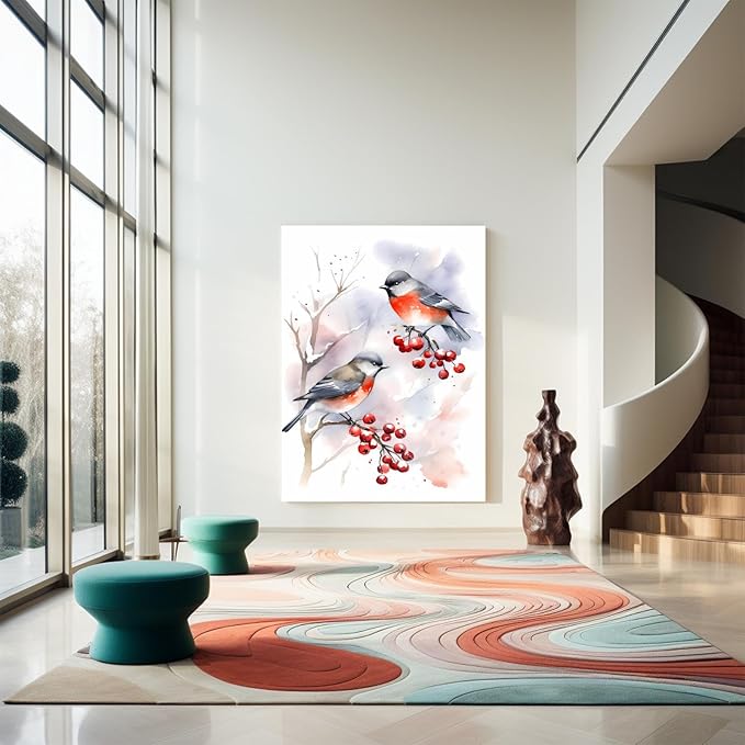 GUAIEUW Red Fruit Red Bird Diamond Painting Kit for Adults, Full Round Diamond Cardinal Bird 5D Diamond Painting DIY Art Crafts for Winter Home Wall Decor Holiday Gift 12x18 Inch