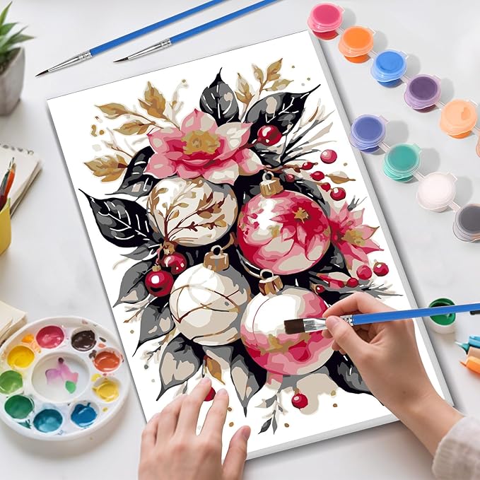 Skyboda Flower Paint by Numbers Kit for Adults Beginners with Frame, Christmas Bells Adult Paint by Number Kits on Canvas, Easy DIY Oil Painting Kits for Home Decor, 8x12in