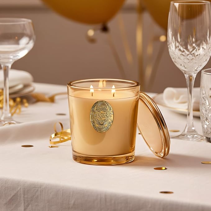 M&SENSE Large Two-Wick Soy Candle | Cheer Champagne & Gold | 19.8 oz, 120H Burn Time | Luxury Scented Candle for Relaxation, Gifting, Home Décor | Ideal for Bedroom, Office, Party Ambiance