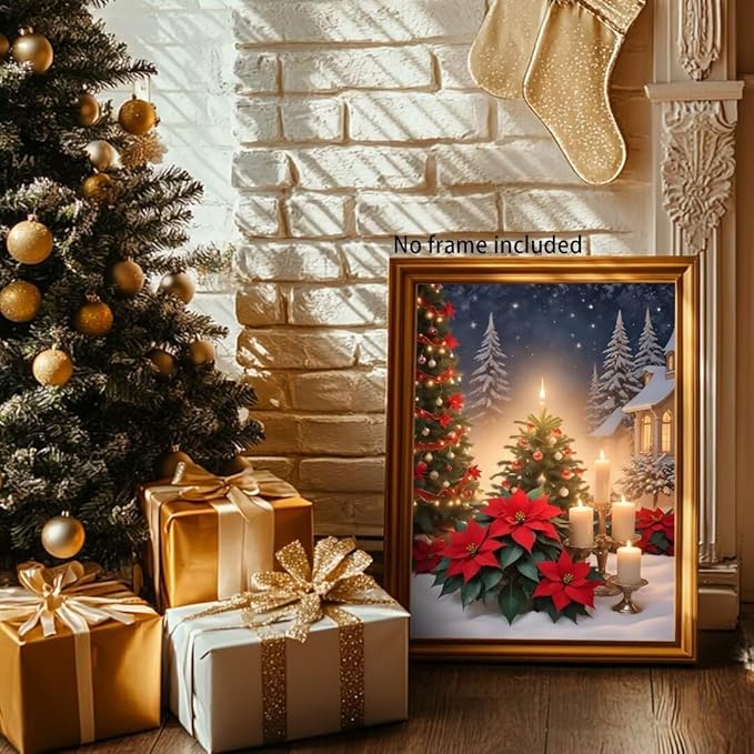 Christmas Diamond Art Painting Kits for Adults, Christmas Candles DIY Diamond Paintings Full Drill Paint,Winter Round Diamonds Crystal Gem Art for Home Wall Decor Gifts 10x12 Inch