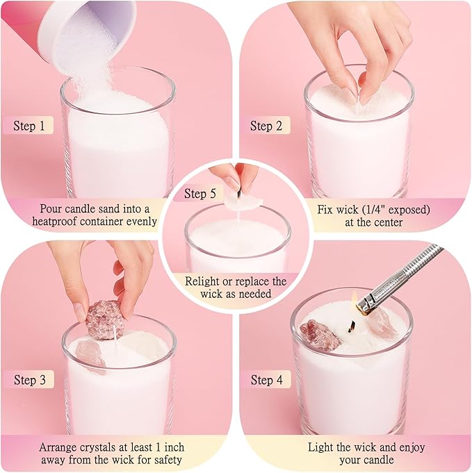 BRELANO Crystal Candle Making Kit – No-Melt Pearled Candle Sand, 18 oz Sand Wax, 30 Cotton Wicks, 3 Natural Crystals & Glass Jar – DIY Candle Gift Set for Women & Home Decor