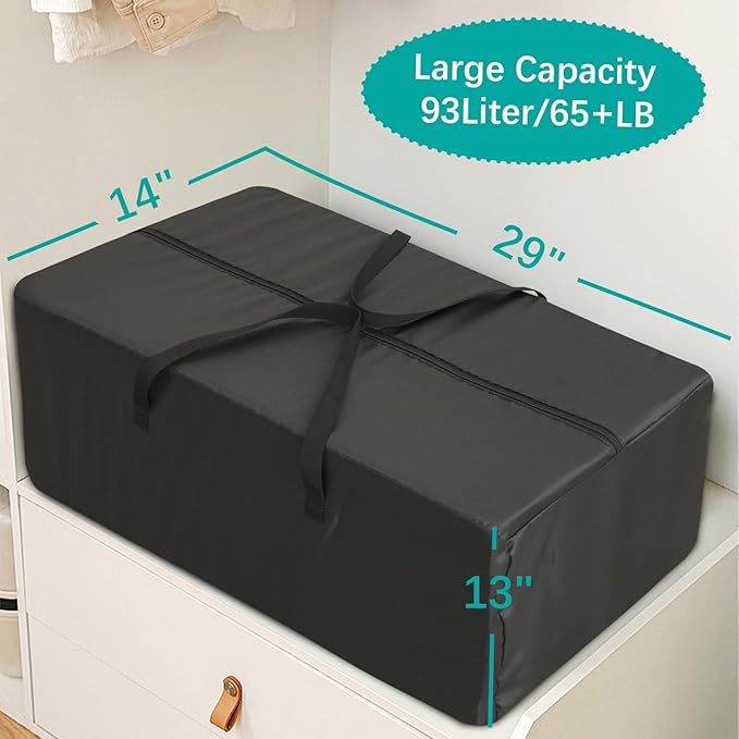 6 Pack Heavy Duty Moving Bags with Reinforced Zipper & Handles, Sturdy & Durable Clothes Storage Bags Totes Bins, Moving Boxes Alternative,College Dorm Room Essentials, Black