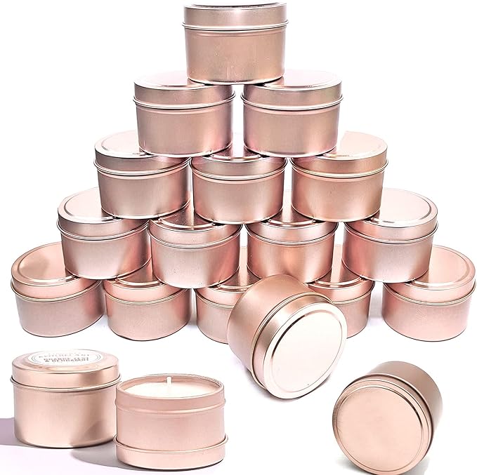 Unixing 16 Pcs Candle Tins for DIY, Storage Tins Container for Candle Making Light Rose Gold Tins (Light Rosegold Candle Tins)