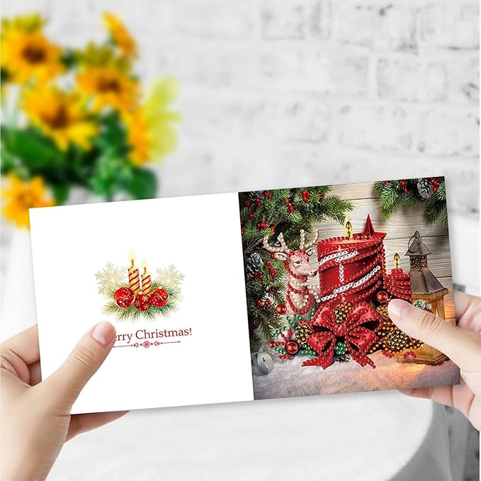 DIY Diamond Art Christmas Greeting Card, Diamond Art Christmas Greeting Card, Christmas Cards, Handmade Christmas Card Making Kits for Family & Friends-Christmas Candles