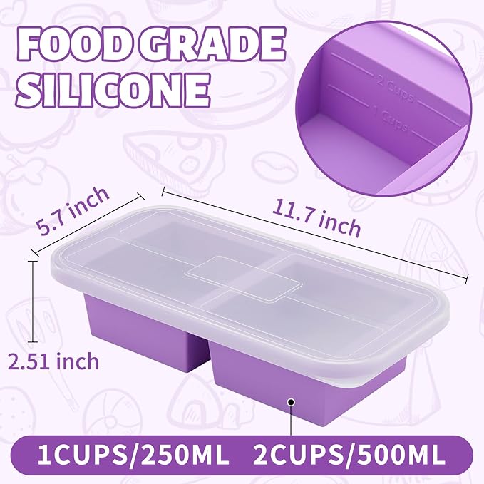 SHIKORI Silicone Freezer Molds With Lids, Easy Meal Prep Container and Kitchen Storage Solution, Silicone Molds for Food, Soup, Smoothie Storage and More (Purple-2 Cup)