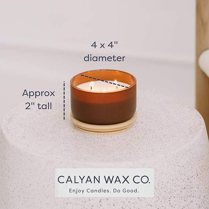 Calyan Wax Co. Mahogany & Cashmere 3 Wick Scented Candle - 30 Hour Burn - Luxury 3 Wick Soy Candles - Non Toxic Soy Wax Candles - Long Lasting Large Glass Jar Candle for Home - 8oz