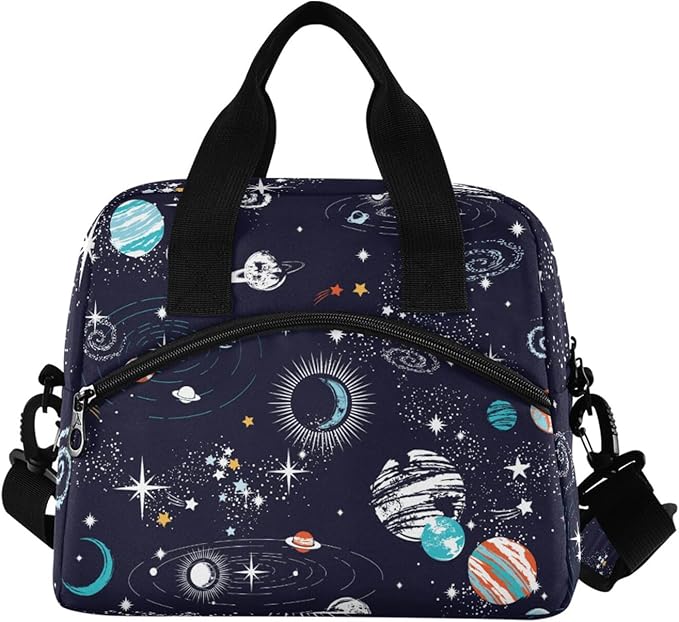 CBBYY Space Universe Lunch Bags for Women Men, Reusable Insulated Lunch Box, Adjustable Shoulder Straps Tote Lunch Bag for Work Picnic School