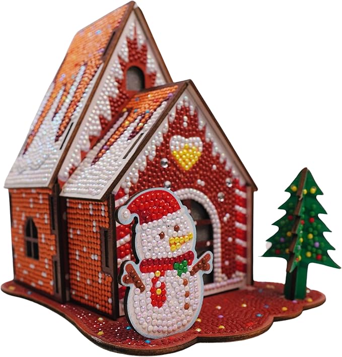 Party Ready 3D Diamond Painting Gingerbread House Christmas Cabin Kit – DIY Holiday Décor, Full Drill Mosaic Art, Festive Craft Kit (Christmas Cabin)