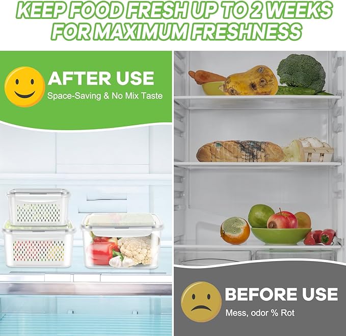 TBMax Fruit Storage Containers for Fridge Organizers and Storage, 10 Pieces Large Produce Saver with Airtight Lid & Colander for Berry Lettuce Salad Vegetable Storage, Refrigerator Organizers