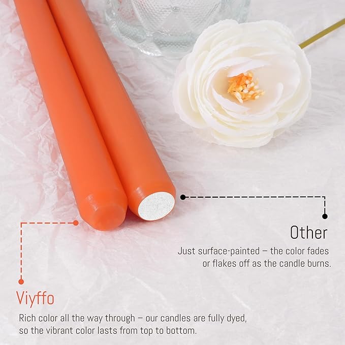 Viyffo Taper Candles, 12 Inch, 4 Pack, Orange – Unscented, Smokeless Design, Up to 8-Hour Burn – Tall Candlesticks for Table Decor, Weddings & Dinners