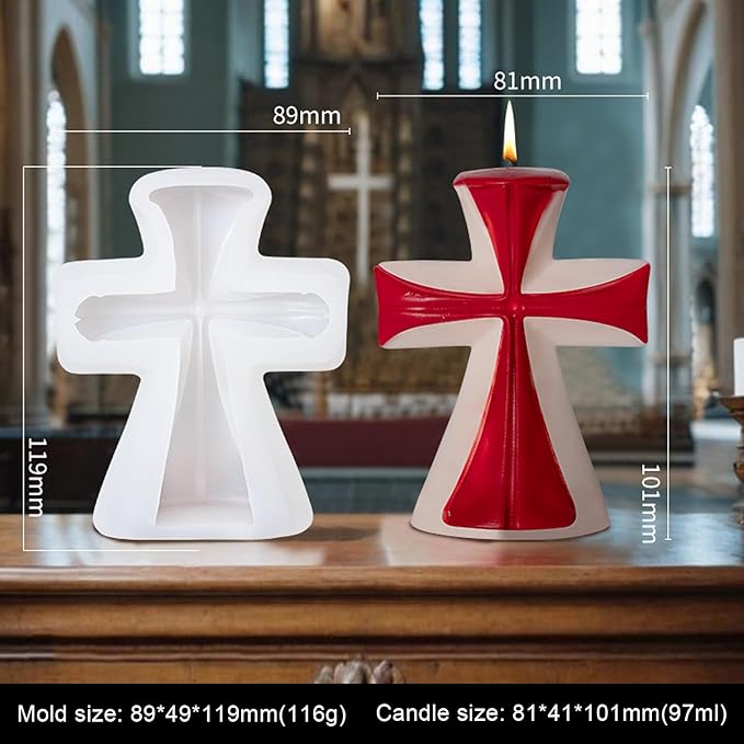 Cross Candle Silicone Molds Resin Casting Mould for DIY Religious Candle Making Polymer Clay Craft Plaster