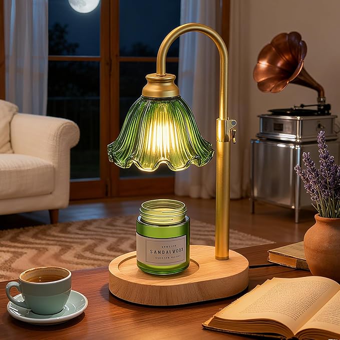 Candle Warmer Lamp with Timer & Dimmable 4-Level Brightness - Adjustable Height,for New Home Bedroom, Gifts for Women(Green 2)