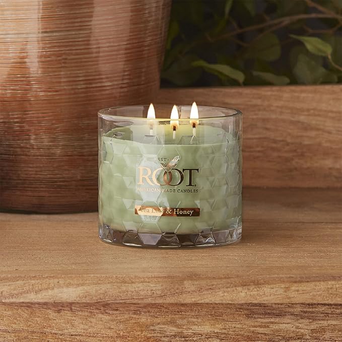 Root Candles Scented Candles Honeycomb Glass Premium Handcrafted Beeswax Blend 3-Wick Candle, 12-Ounce, Tea Leaf & Honey