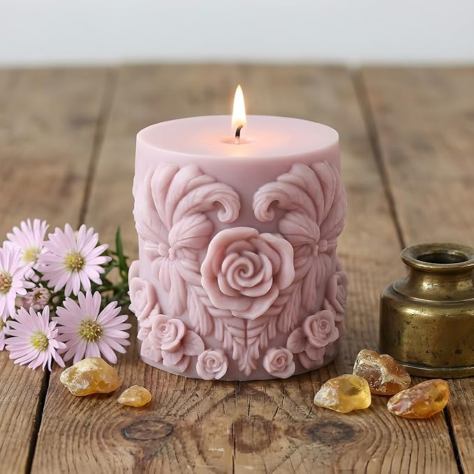 XIAOSHUI Rose Column Silicone Candle Mold Flower Cylinder Candle Molds for Candles Making Resin Casting Aromatherapy Candles Gypsum Craft Home Decorate