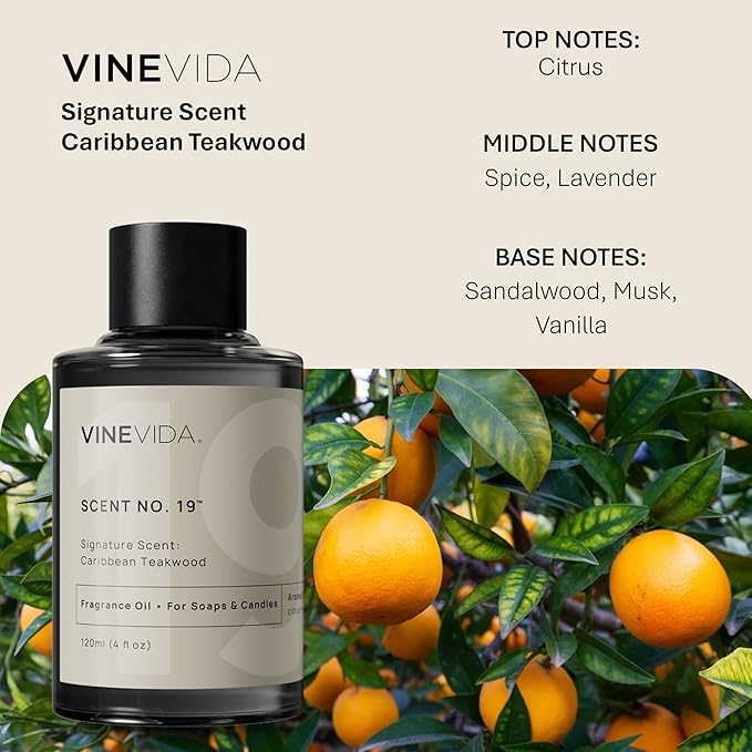 VINEVIDA [4oz] Caribbean Teakwood Fragrance Oil for Candle Making and Soap Making - Premium Candle Scents for Soy Candles