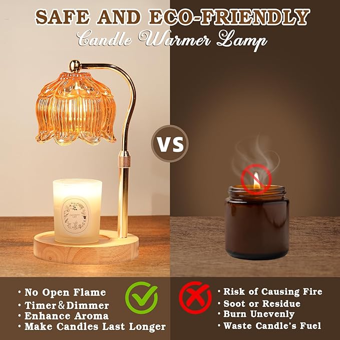 Funistree Candle Warmer Lamp for Yankee Jar Candles, Height Adjustable Candle Warming Lamp with Timer, Birthday Gifts for Women Her Wife, Mom Gifts, House Warming Gift New Home Decor