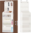 5-Tier Over the Door Organizer with Mesh Pockets, Baby Nursery Storage for Closet, Bathroom and Bedroom, Adjustable Hanging Closet Organizer for Cosmetics, Books and Essentials (Beige)