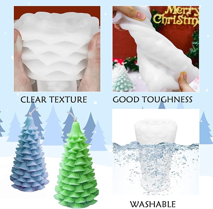ZAKVOOR 3D Large Christmas Tree Shape Candle Mold Pine Tree Shape Silicone Mold for DIY Candle Making, Holiday Crafts, Soap Molding, Resin Casting