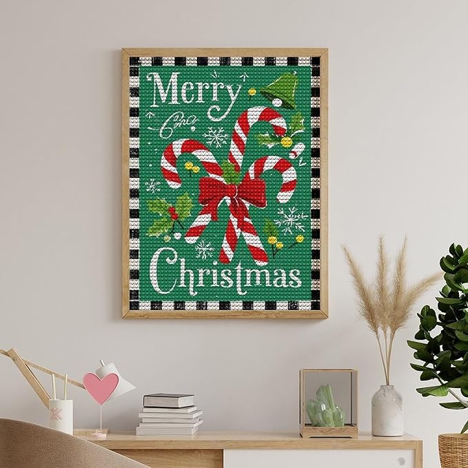AIVKIEJK Diamond Painting Kits for Adults - Festive Merry Christmas Red Bow, Candy Cane & Bell Painting DIY 5D Full Drill Diamond Dots Paintings with Diamonds Gem Art and Crafts Home Decor 12"x16"