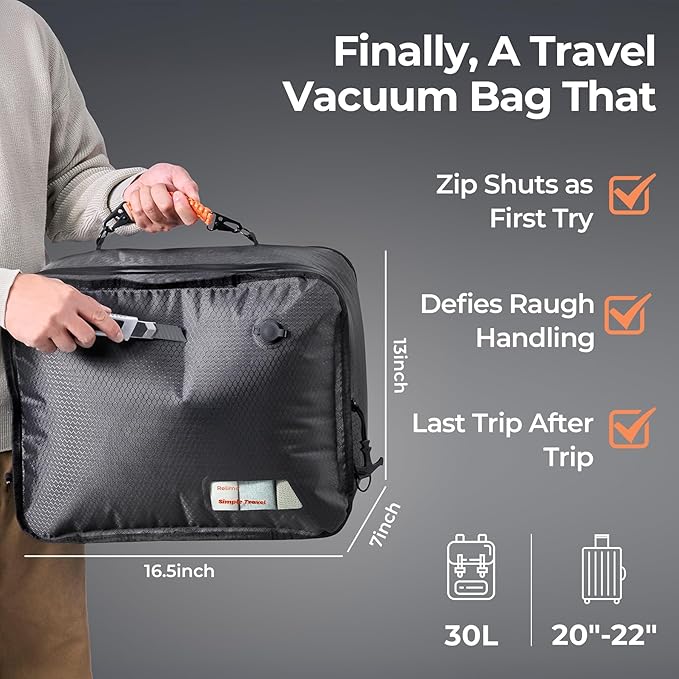 Relime Apex Series Vacuum Bags for Travel Luggage, 180° Open, Reusable Compression Bags for travel Pack, Vacuum Seal Packing Cube for Cloth (2Medium+Pump)