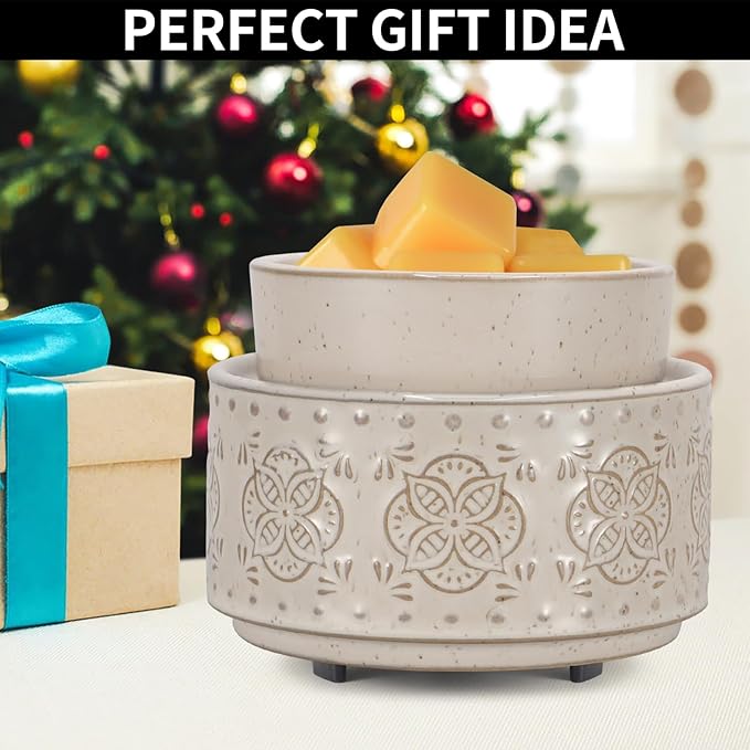 mocosa Ceramic Wax Warmer Wax Melt Warmer for Scented Wax 3-1 Electric Candle Warmer Home Fragrance Wax Burner for Mom Women(Beige-Granular)