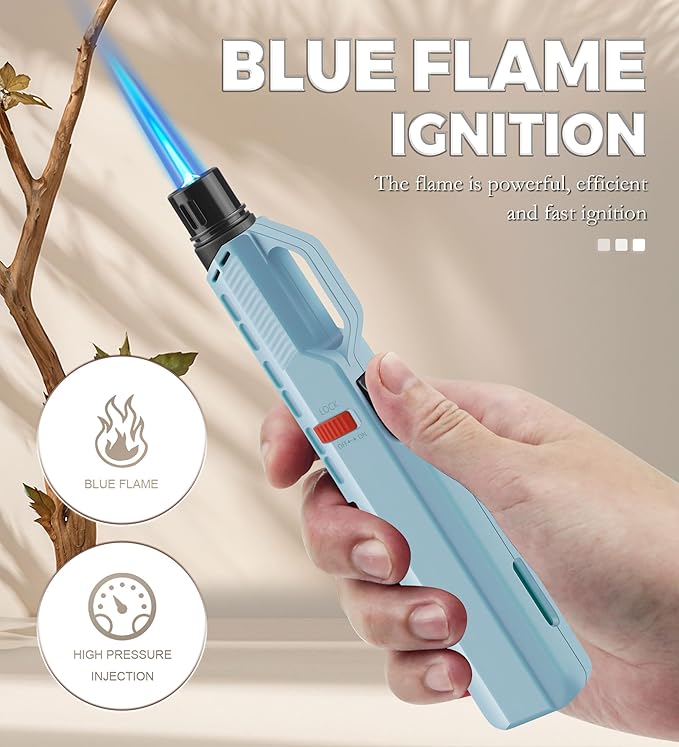 Samniu 4 Pack of Torch Lighter, Windproof Adjustable Jet Flame, with Safety Lock, Long Refillable Butane Torch Lighters for Grill, Camping, Candle, Stove (NO Gas)