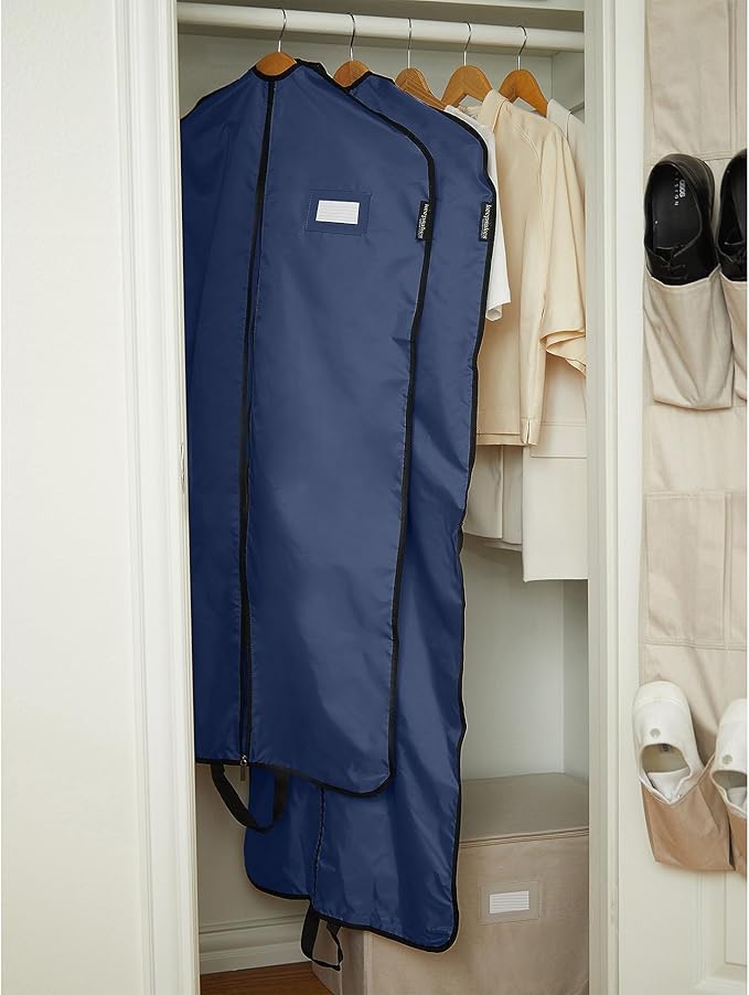 Covermates Keepsakes Garment Bag Set for Closet Storage and Travel – Breathable Suit and Dress Bags with ID Window and Carrying Handles – Heavy-Duty Hanging Wardrobe Protection Set, Blue