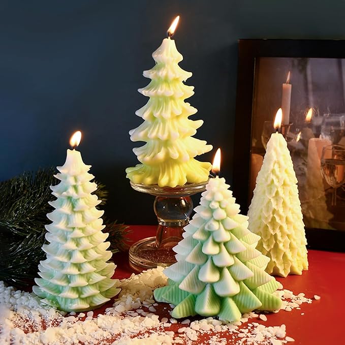 MGLIFEUL 5 PCS 3D Christmas Tree Pine Cone Silicone Candle Soap Epoxy Resin Wax Mold Silicone Shapes Christmas Tree Mold For Candle Resin Soap Craft Cake Chocolate Making Kit Christmas Gift Decoration