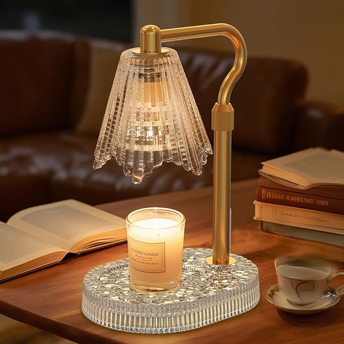 Candle Warmer Lamp with Timer & Dimmable 4-Level Brightness - Adjustable Height,for New Home Bedroom, Gifts for Women (Clear)