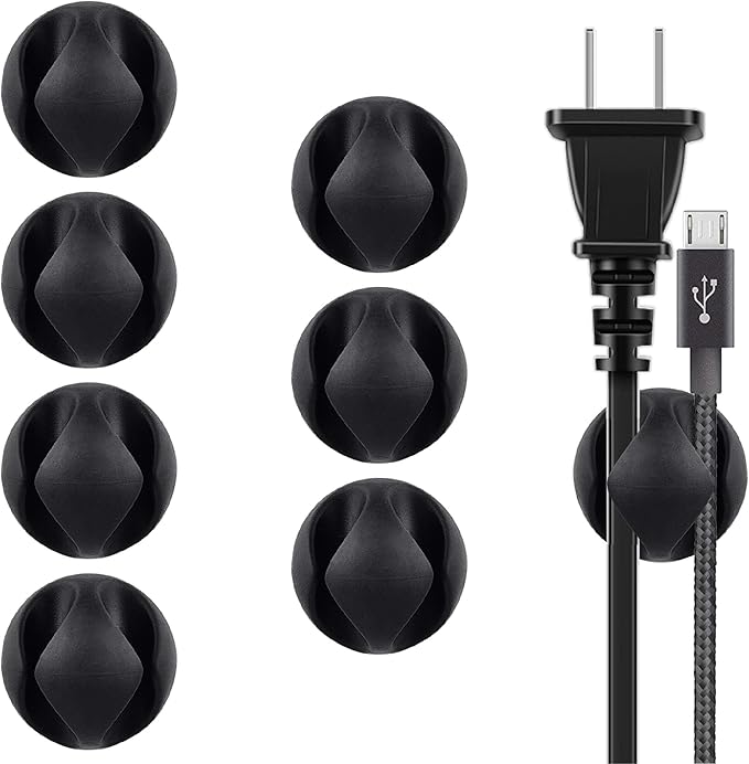 BEADNOVA Cable Clips Cord Organizer Cable Management Wire Cord Holder 2 Slots Adhesive Wire Holder for Car Charging Accessory PC Office Home (Black, 8 pcs)