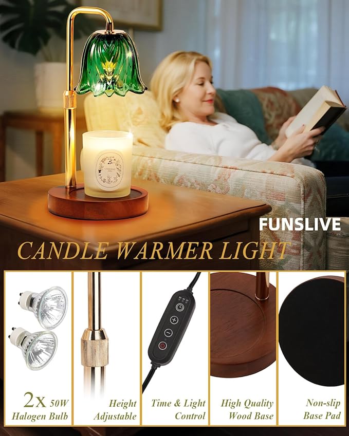 Funslive Flower Candle Warmer Lamp with Timer Dimmable, Candle Warming Lamp Height Adjustable, Birthday Gifts for Women, Candles Warmer Light for Jar Candles, Stylish Decorations