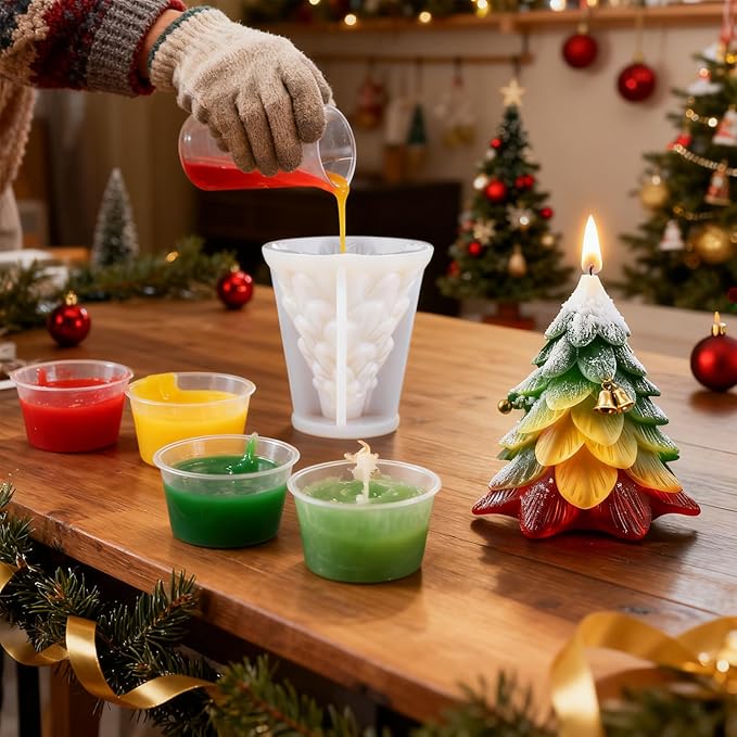 3D Christmas Tree Silicone Candle Soap Epoxy Resin Wax Mold Silicone Shapes Christmas Trees Mold for Candle Resin Soap Craft Cake Chocolate Making Kit Christmas Gift (Leaf Christmas Tree)