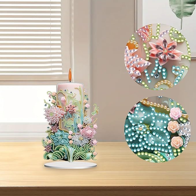5D Diamond Art Candle Ornaments Kits, DIY Christmas Flower Candle Diamond Art Painting Desktop Ornament, Special Shaped Crystal Diamond Art Painting Tabletop Home Office Decor-01-Flower Candle