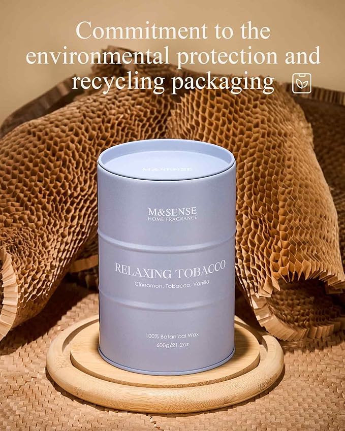 M&SENSE Vanilla Tobacco Scented Candles Large, Natural Soy Candles 21.2oz 120 Hour Slow Burning,Aromatherapy Candle for Stress Relief Meditation Relaxing