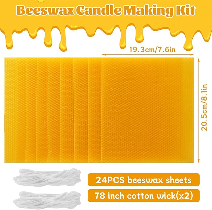 GBACHOOSE 8x8 inch Beeswax Sheets for Candle Making, 24PCS Beeswax Sheets Beeswax Candle Sheet for Candle Making Rolling DIY Kits, Wax Candle Sheets Create Your Own Unique Candles(Yellow)