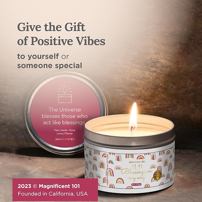 MAGNIFICENT 101 Long-Lasting Affirmation Tin Soy Wax - 6 Oz - 35-Hour Burn - Sage & Palo Santo Scent - Energy Cleansing & Manifestation