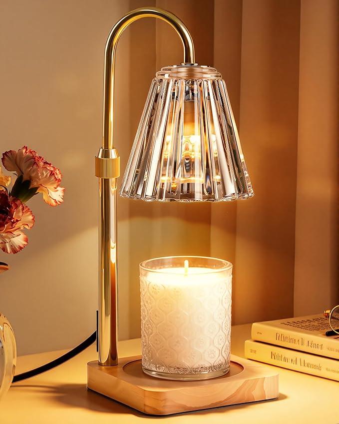 Marycele Candle Warmer Lamp with Timer & Dimmer - Mothers Day Gifts for Women Mom Her, Aesthetic Office Home Decor, Adjustable Height Wax Melter for Candle Jar & 3-Wick Candles (2 Bulbs Included)