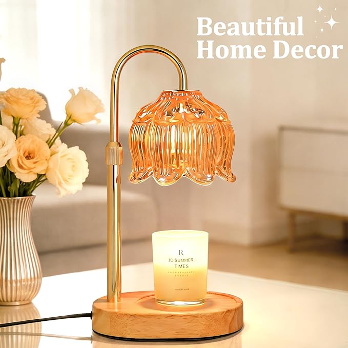 Flower Candle Warmer Lamp for Jar Candles with Timer & Dimmer, Adjustable Height Fits Large Jars up to 7.08" Tall, Flameless Wax Warmer, Cozy Bedroom Home Decor, Gift for Mom Women