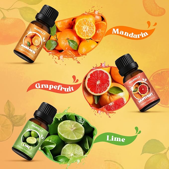 Citrus Essential Oils Set,Premium Fragrance Oil for Diffuser for Home,Scented Oil for Candle & Soap Making, Sweet Orange, Bergamot, Lemon, Grapefruit, Lime, Mandarin, Fruit Aromatherapy Oils