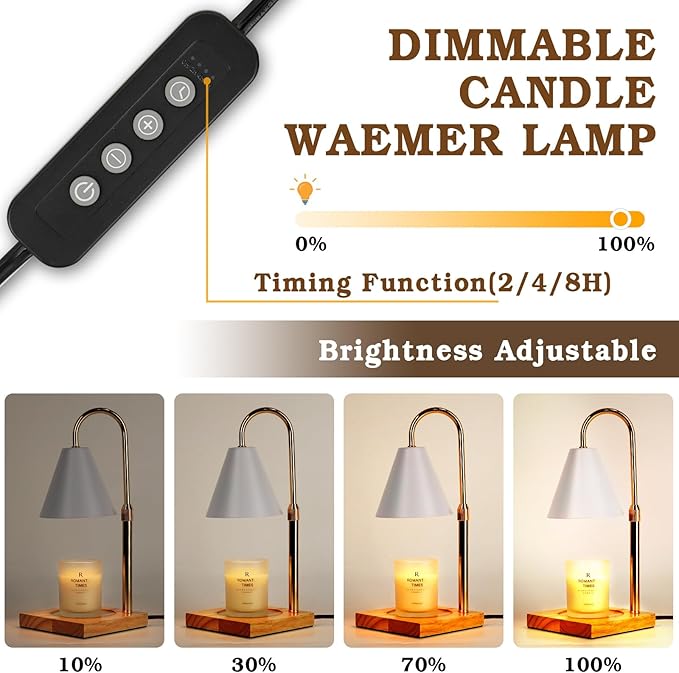 White Candle Warmer Lamp with Timer Dimmer, Electric Candle Lamp Warmer for Bedroom Decor, Mothers Day Birthday Gifts for Mom, Adjustable Metal Candle Lamp, House Warming Gifts, 2*35 Watt Bulb