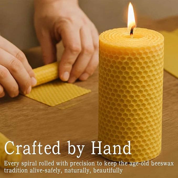 8 Packs Handmade Beeswax Candles, 360 Hours Beeswax Pillar Candles Handcrafted Honeycomb Bees Wax Candle for Home, Prayer, Unscented Candles (2.8x6 in)